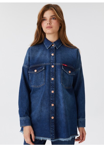 Gömlek Yaka Düz Kadın Denim Gömlek 231 Lcf 141001 Alıce 1 Denım fiyatları