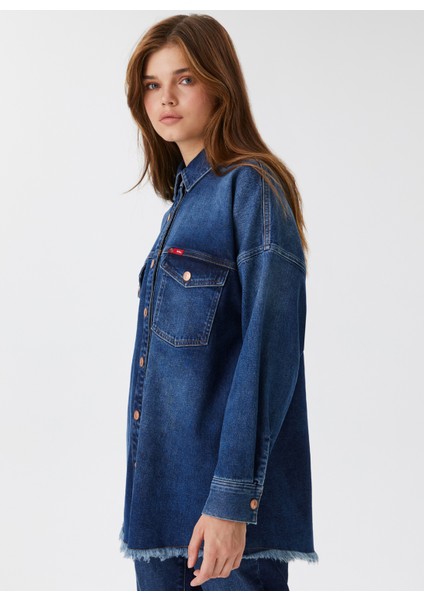 Gömlek Yaka Düz Kadın Denim Gömlek 231 Lcf 141001 Alıce 1 Denım modelleri