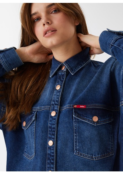 Gömlek Yaka Düz Kadın Denim Gömlek 231 Lcf 141001 Alıce 1 Denım fırsatları