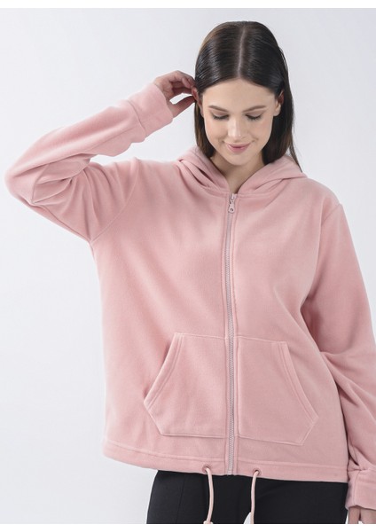 Kapüşon Yaka Düz Pembe Kadın Sweatshirt 22K0373K1