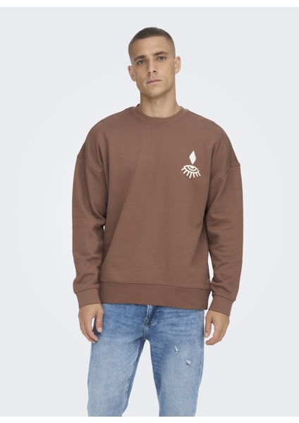 Only & Sons Bisiklet Yaka Kahve Erkek Sweatshirt 22023126_ONSTOBY Rlx Symbol Print C