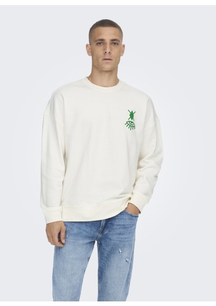 Bisiklet Yaka Açik Gri Erkek Sweatshirt 22023126_ONSTOBY Rlx Symbol Print C