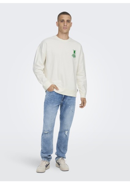 Bisiklet Yaka Açik Gri Erkek Sweatshirt 22023126_ONSTOBY Rlx Symbol Print C