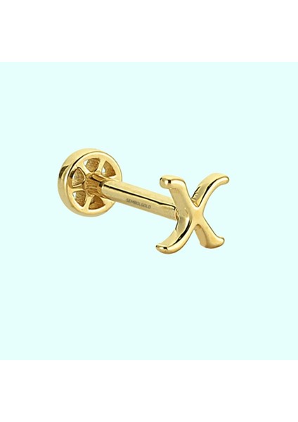 Altın Piercing -X- Harf 14 Ayar Tragus