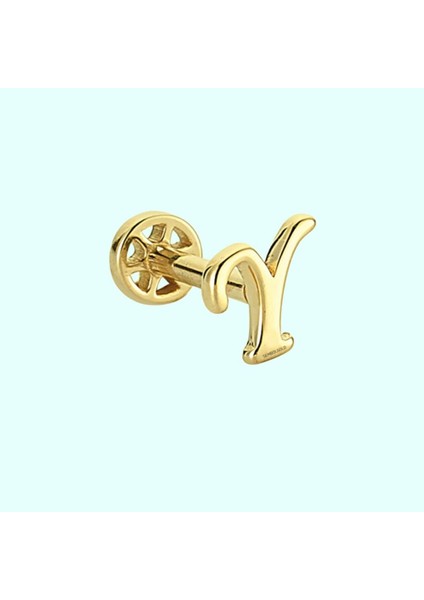 Altın Piercing -Y- Harf 14 Ayar Tragus