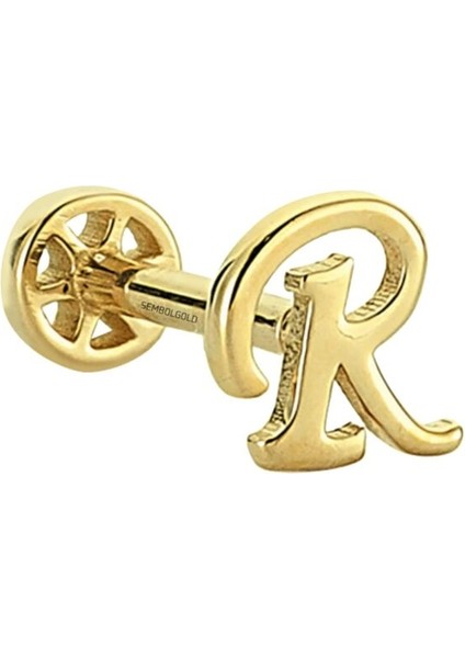Altın Piercing -R- Harf 14 Ayar Tragus