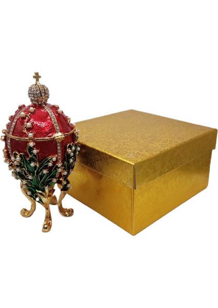 Dünyadan Hediyeler Faberge Yumurta Swarovski Taşlı Lüks Mücevher Kutusu Kırmızı 14 cm