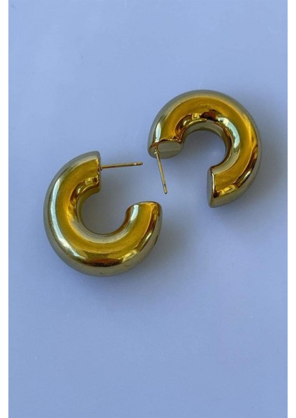 Çelik Bombeli Yarım Halka Küpe (3 Cm)