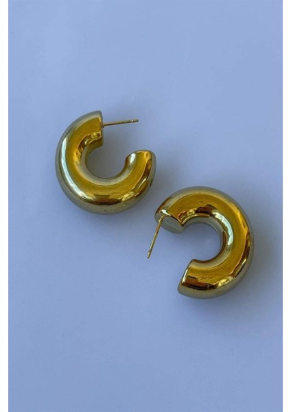 Çelik Bombeli Yarım Halka Küpe (3 Cm)