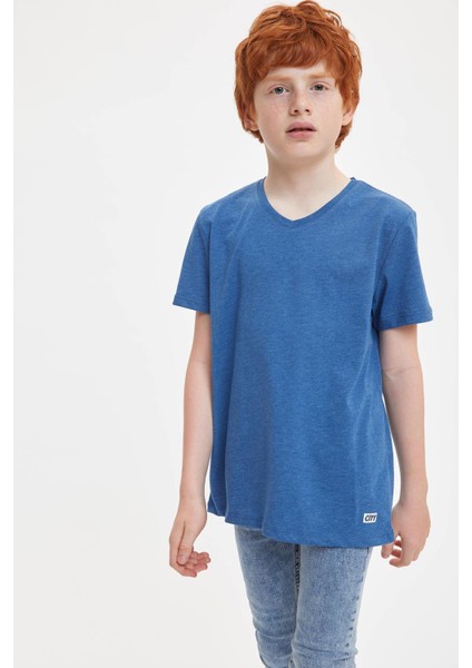 Erkek Çocuk V Yaka Tekli Kısa Kollu Kısa Kollu Tişört K1698A620SP