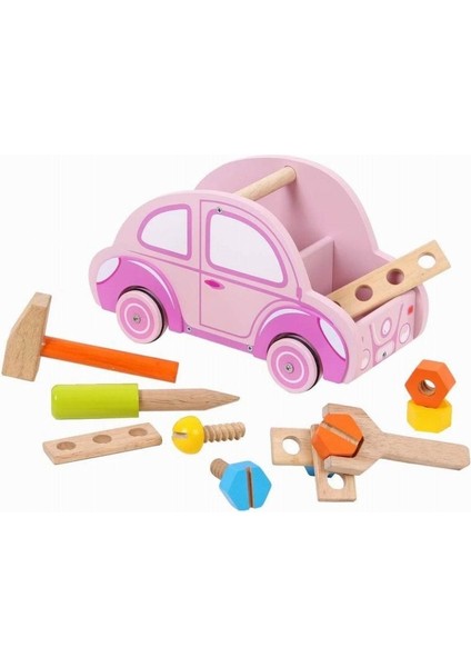 Mentari Ahşap Aksesuarlı Tamir Arabası (Pembe) - 3514P
