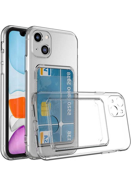 Apple iPhone 14 Uyumlu Kılıf Kartlık Bölmeli Arkası Şeffaf Soft Dayanıklı Kılıf Kapak