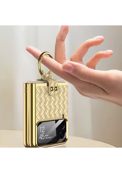 Samsung Galaxy Z Flip4 Için Gkk Dokuma Dokusu Elektrokaplama Koruyucu Telefon Kılıfı Mavi (Yurt Dışından) fiyatları