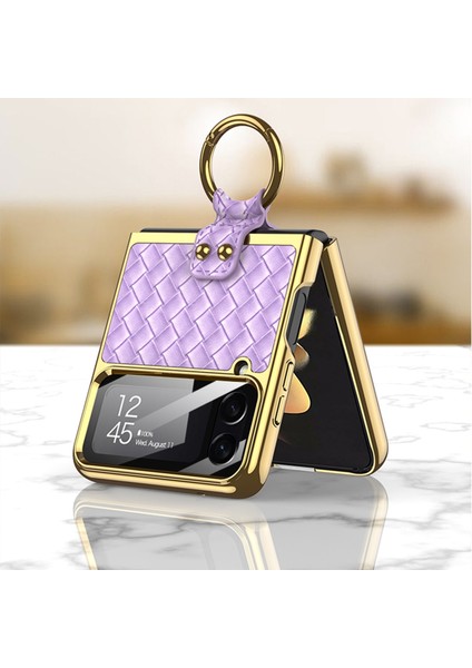 Samsung Galaxy Z Flip4 Için Gkk Dokuma Dokusu Elektrokaplama Koruyucu Telefon Kılıfı Mavi (Yurt Dışından) modelleri