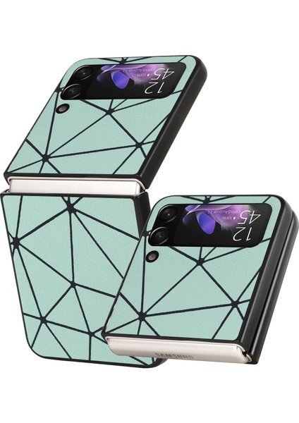 Samsung Galaxy Z Flip4 Için Deri Şok Geçirmez Koruyucu Telefon Kasası Green Spider Net Doku (Yurt Dışından)