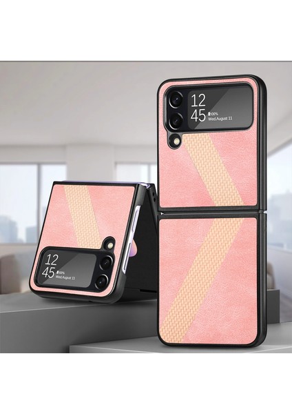 Samsung Galaxy Z Filp4 L-Şekilli Fiber Dikiş Katlanır Telefon Kasası Pembe (Yurt Dışından)