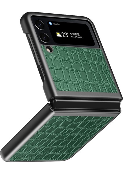Samsung Galaxy Z Flip4 Için Timsah Doku Deri Katlanır Koruyucu Telefon Kılıfı Yeşil (Yurt Dışından)