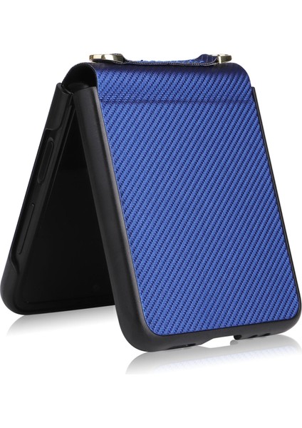 Samsung Galaxy Z Flip4 Için Twill Doku Deri Deri Telefon Kılıfı Mavi (Yurt Dışından)