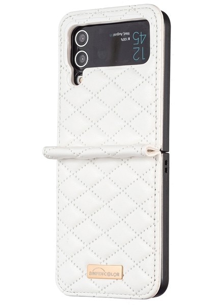 Samsung Galaxy Z Flip4 Için Zarif Eşkenar Dokunlu Doku Pu Telefon Kasası Beyaz (Yurt Dışından)