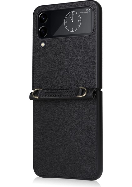 Samsung Galaxy Z Flip4 Lambsined Doku Deri Telefon Kılıfı Siyah (Yurt Dışından)