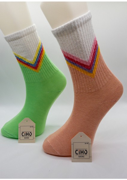 Ciho Socks V Desen 12 Çift Pamuklu Kadın Soket Çorap