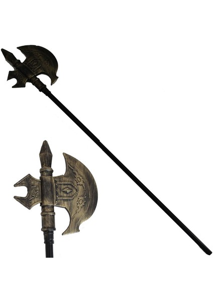 Plastik Eskitme Altın Renk Halloween Işlemeli Viking Baltası Yetişkin 105 cm