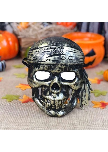 Plastik Korsan Maskesi Halloween Kurukafa Maskesi Altın Renk