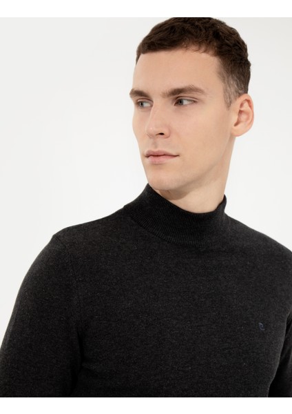 Pierre Cardin Erkek Antrasit Melanj Slim Fit Yarım Balıkçı Yaka Basic Triko Kazak 50256965-VR081