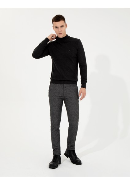 Pierre Cardin Erkek Antrasit Melanj Slim Fit Yarım Balıkçı Yaka Basic Triko Kazak 50256965-VR081