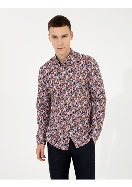 Erkek Turuncu Slim Fit Uzun Kollu Gömlek 50255672-VR051