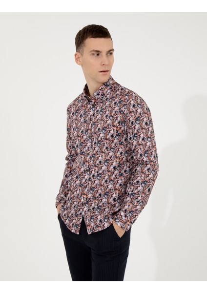 Erkek Turuncu Slim Fit Uzun Kollu Gömlek 50255672-VR051 modelleri