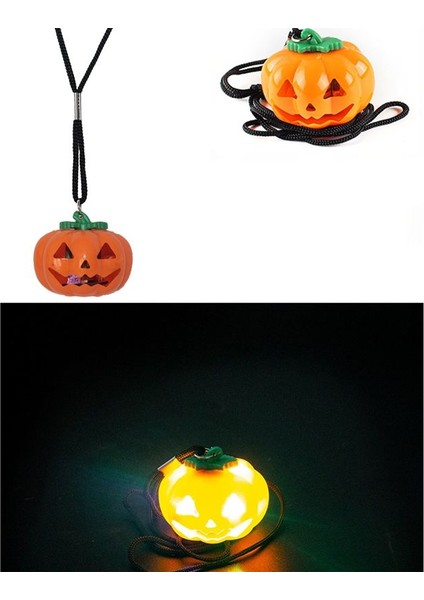 1 Adet Işıklı Pilli LED Işıklı Gülen Yüz Balkabağı Kolyesi Halloween Kolye