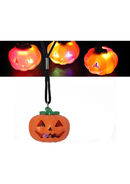 4 Adet Işıklı Pilli LED Işıklı Gülen Yüz Balkabağı Kolye Halloween Kolyesi