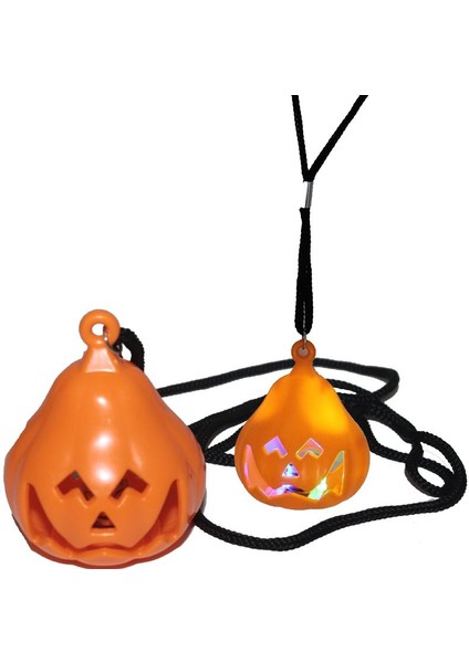 1 Adet Işıklı Pilli LED Işıklı Gülen Yüz Balkabağı Halloween Kolyesi 8 cm