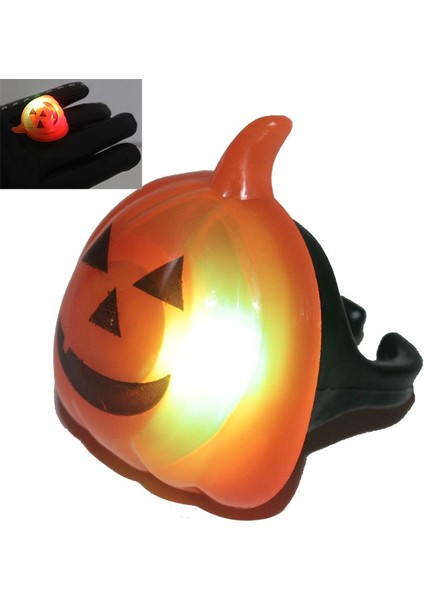 1 Adet Işıklı Pilli LED Işıklı Balkabağı Gülen Yüz Yüzüğü Halloween Yüzük