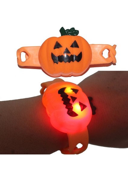 1 Adet Işıklı Pilli LED Işıklı Gülen Yüz Balkabağı Bilekliği Halloween Bileklik