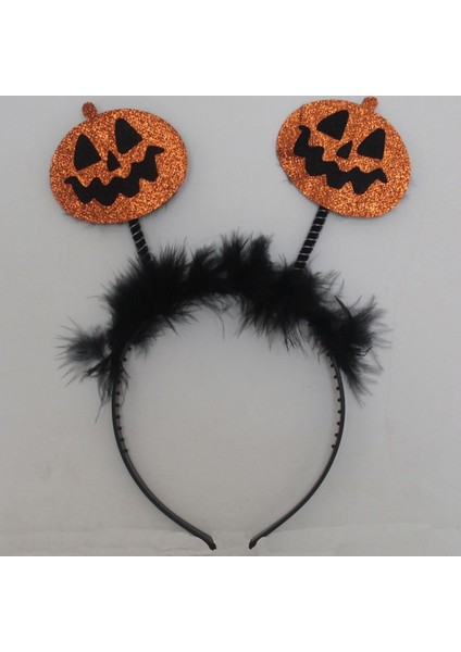 Yetişkin Çocuk Uyumlu Otrişli Halloween Tacı Simli Gülen Balkabağı Şekilli Taç Turuncu Renk