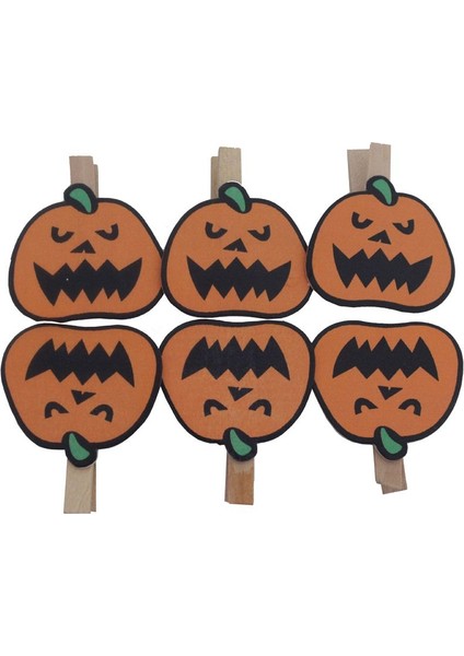 1 Paket Halloween 6 Lı Gülen Yüz Balkabağı Mandal Turuncu Renk