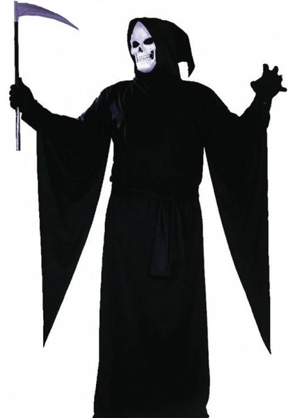 Yetişkin Çocuk Mini Boy Halloween Azrail Orağı Cadılar Bayramı Azrail Orak Gümüş Renk 45 cm