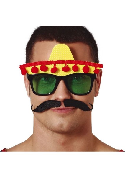 Yetişkin Gözlüğü Camlı Fiesta Şapkası Şekilli Gözlük Sarı Renk