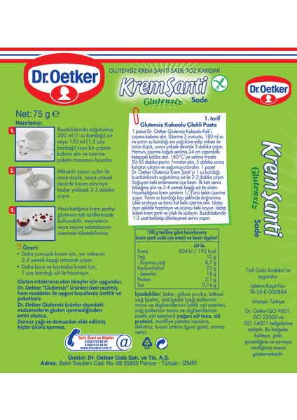 Dr.Oetker Glutensiz Krem Şanti 75Gr