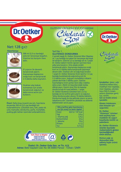 Dr. Oetker Glutensiz Çikolatalı Sos 128 gr