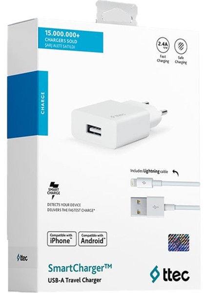 Marka Ttec Smartcharger 2.1A Iphone Lightning Seyahat Şarj Aleti 2SCS20LB fiyatları