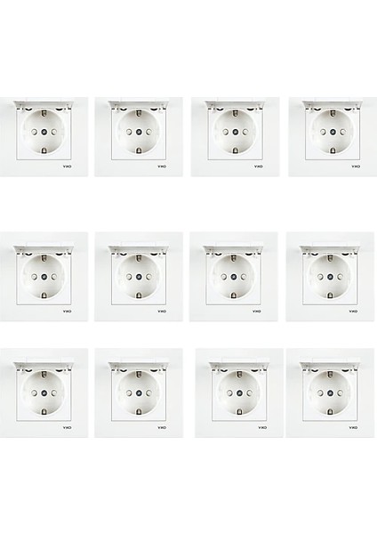 Karre Beyaz Kapaklı Topraklı Priz Çocuk Korumalı Çerçeveli 12 Adet