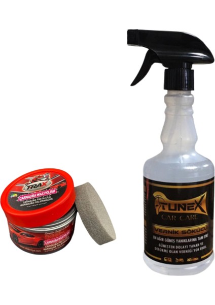 Oto Araç Güneş Yanık Giderici Vernik Sökücü (500ml) + Süper Parlaklık Üstün Koruma Pasta Cila Çizik Giderici Carnauba (250ml) 2'li Paket