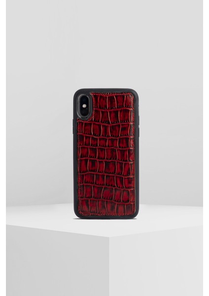 Apple iPhone x Croco Red Leather Kılıf