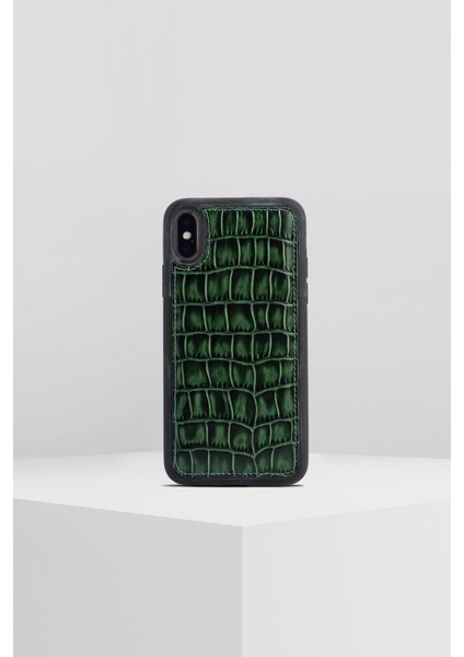Apple iPhone x Croco Green Leather Kılıf