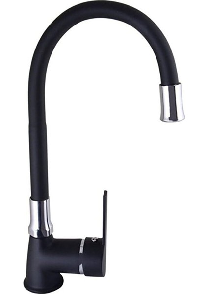 Siyah Krom 2 Fonksiyonlu Oynar Borulu Mutfak Eviye Bataryası Çeşmesi Musluğu