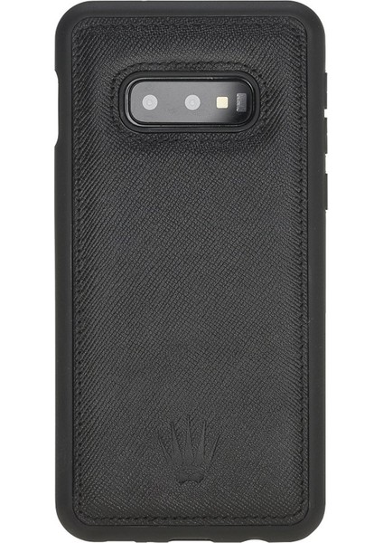 Samsung S10E Saffıano Black Leather Kılıf