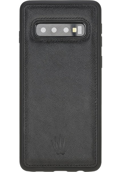 Samsung S10 Saffıano Black Leather Kılıf
